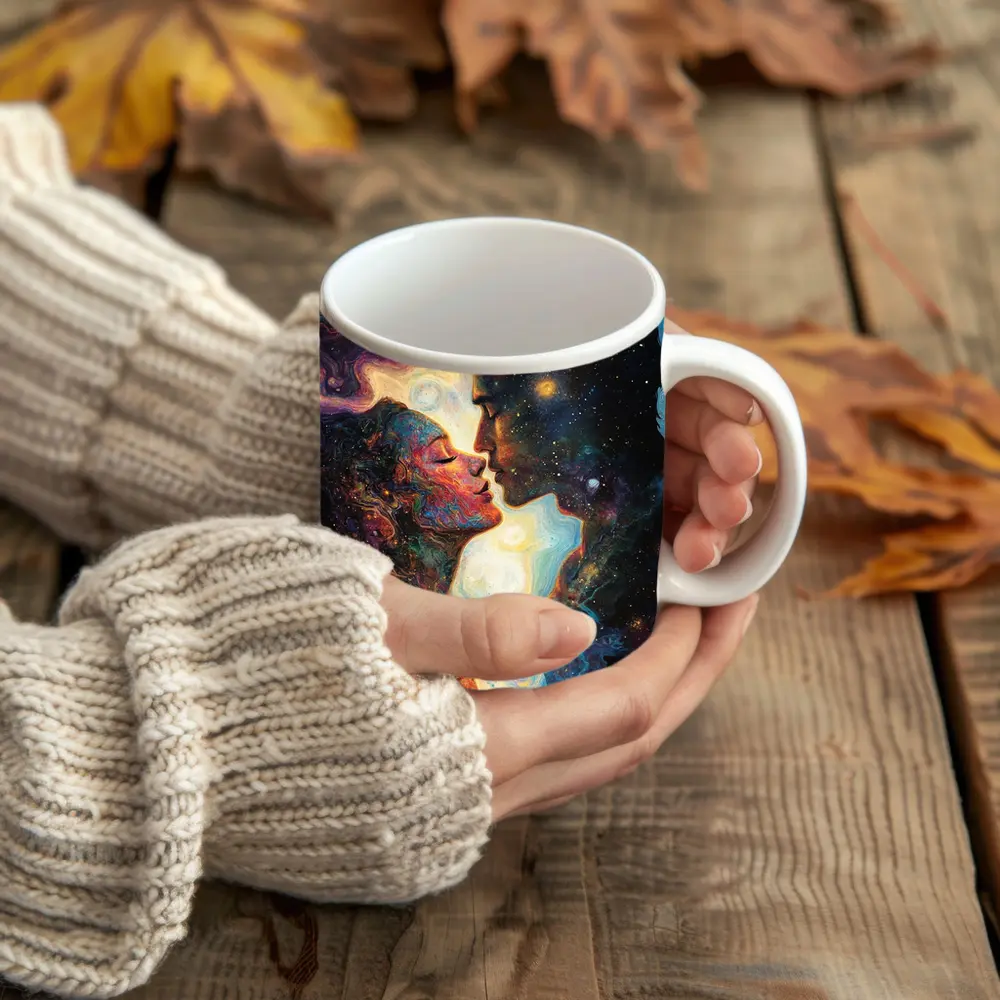 Cosmic Lovers Kiss Surreal Space Art – Mugs
