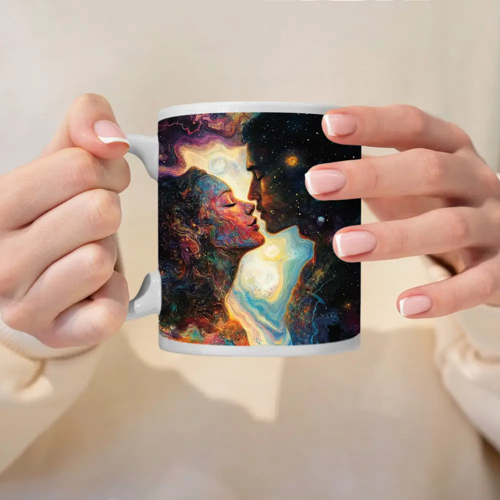 Cosmic Lovers Kiss Surreal Space Art – Mugs