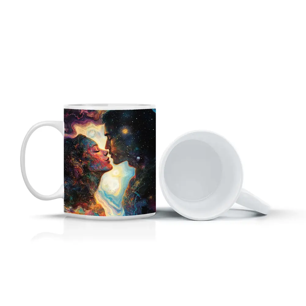 Cosmic Lovers Kiss Surreal Space Art – Mugs