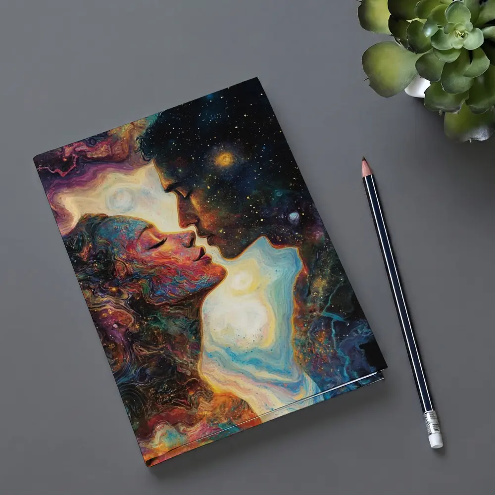 Cosmic Lovers Kiss Surreal Space Art – Notebooks