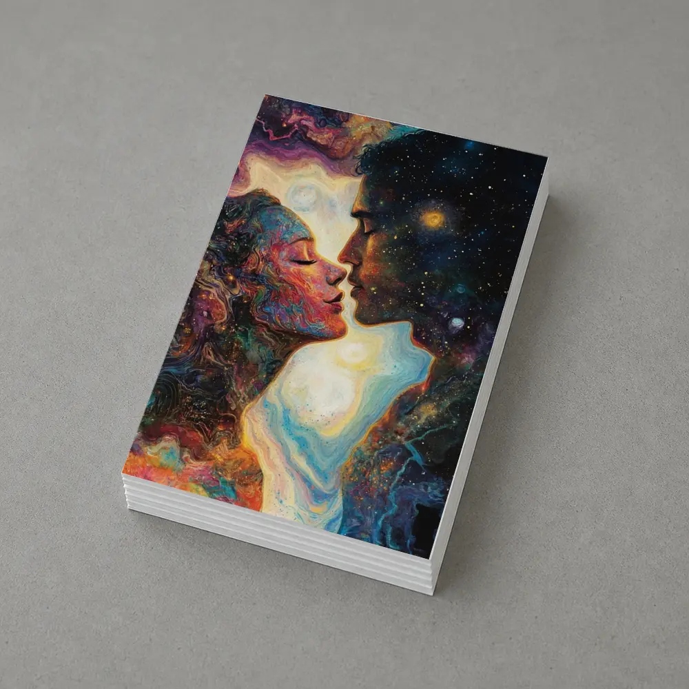 Cosmic Lovers Kiss Surreal Space Art – Postcards