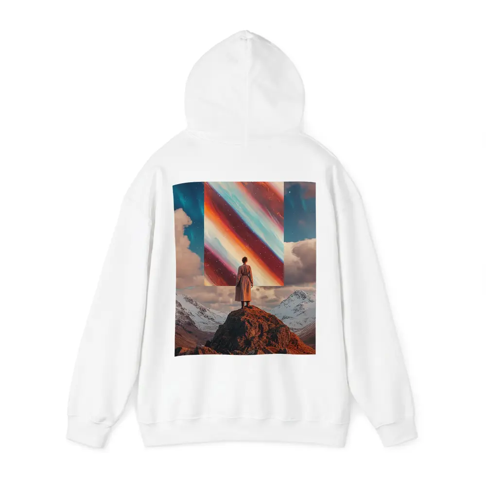 Woman Standing Mountain Cosmic Abstract Art Portal – Hoodies