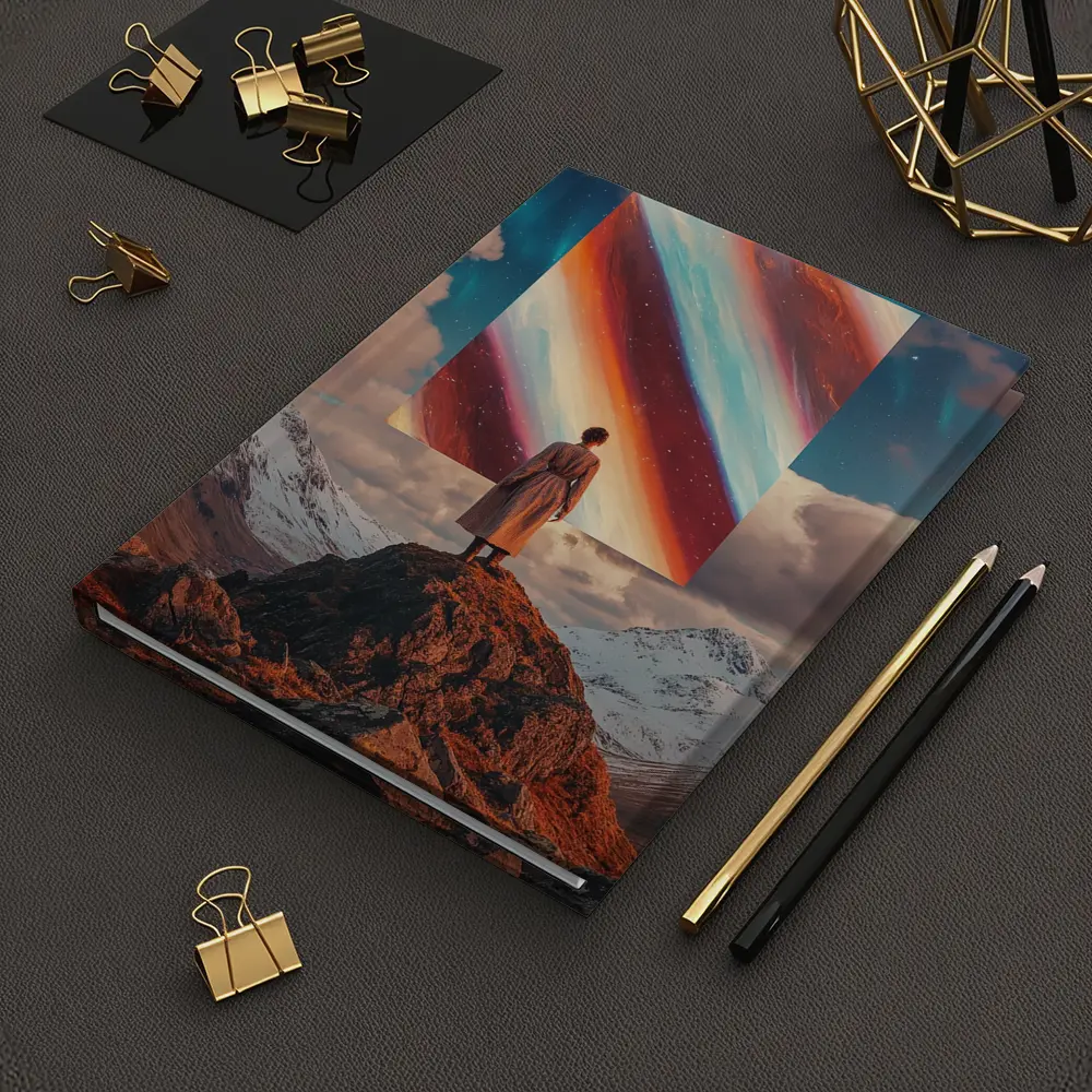 Woman Standing Mountain Cosmic Abstract Art Portal – Notebooks