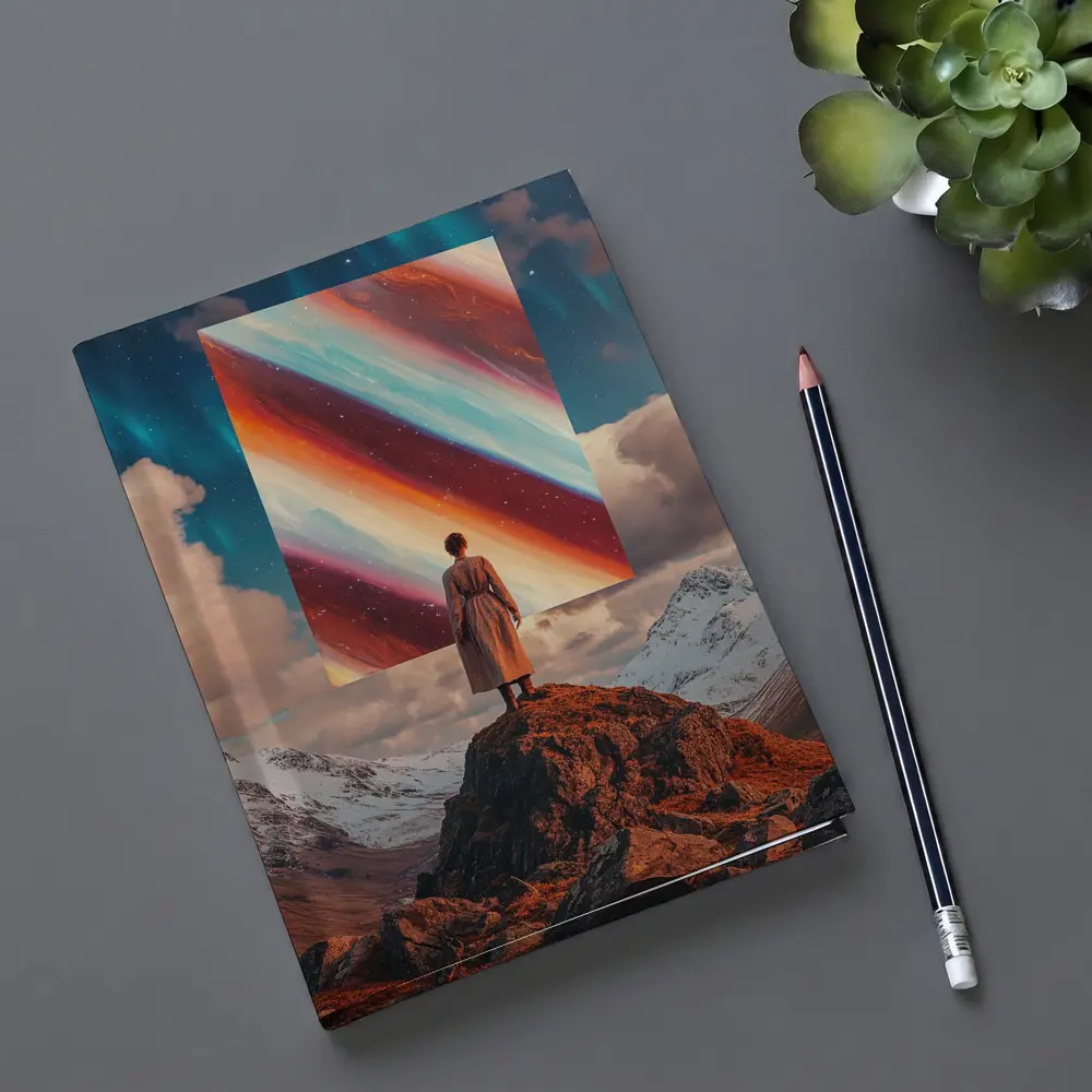 Woman Standing Mountain Cosmic Abstract Art Portal – Notebooks