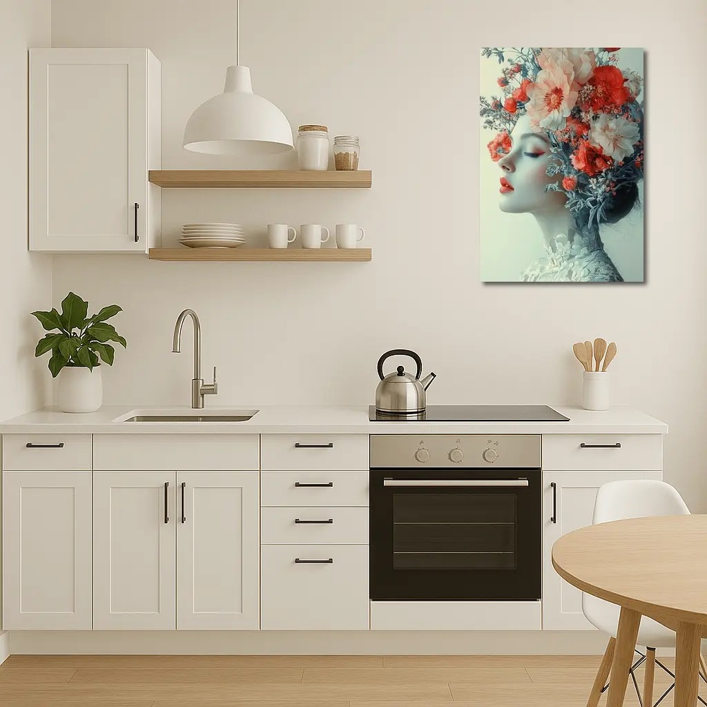 Woman Portrait Red Flowers Floral Headdress – Wall Art