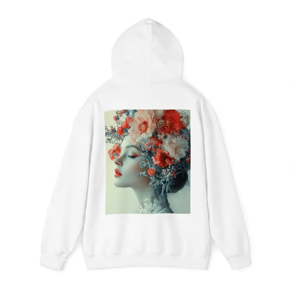 Woman Portrait Red Flowers Floral Headdress – Hoodies