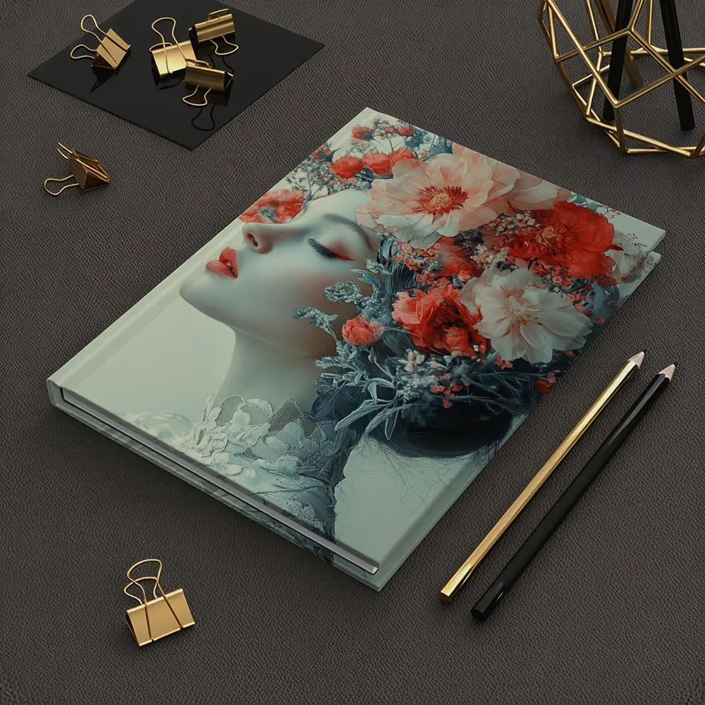 Woman Portrait Red Flowers Floral Headdress – Notebooks