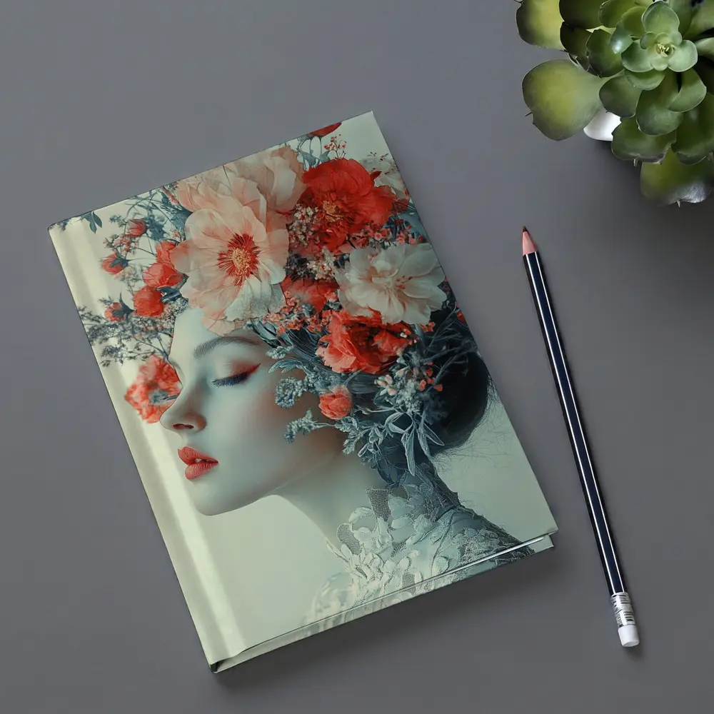 Woman Portrait Red Flowers Floral Headdress – Notebooks