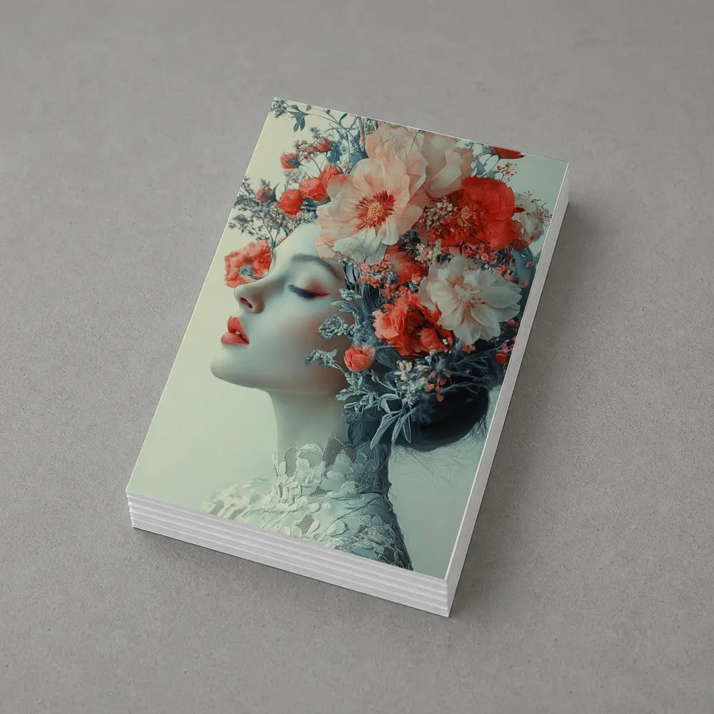 Woman Portrait Red Flowers Floral Headdress – Postcards