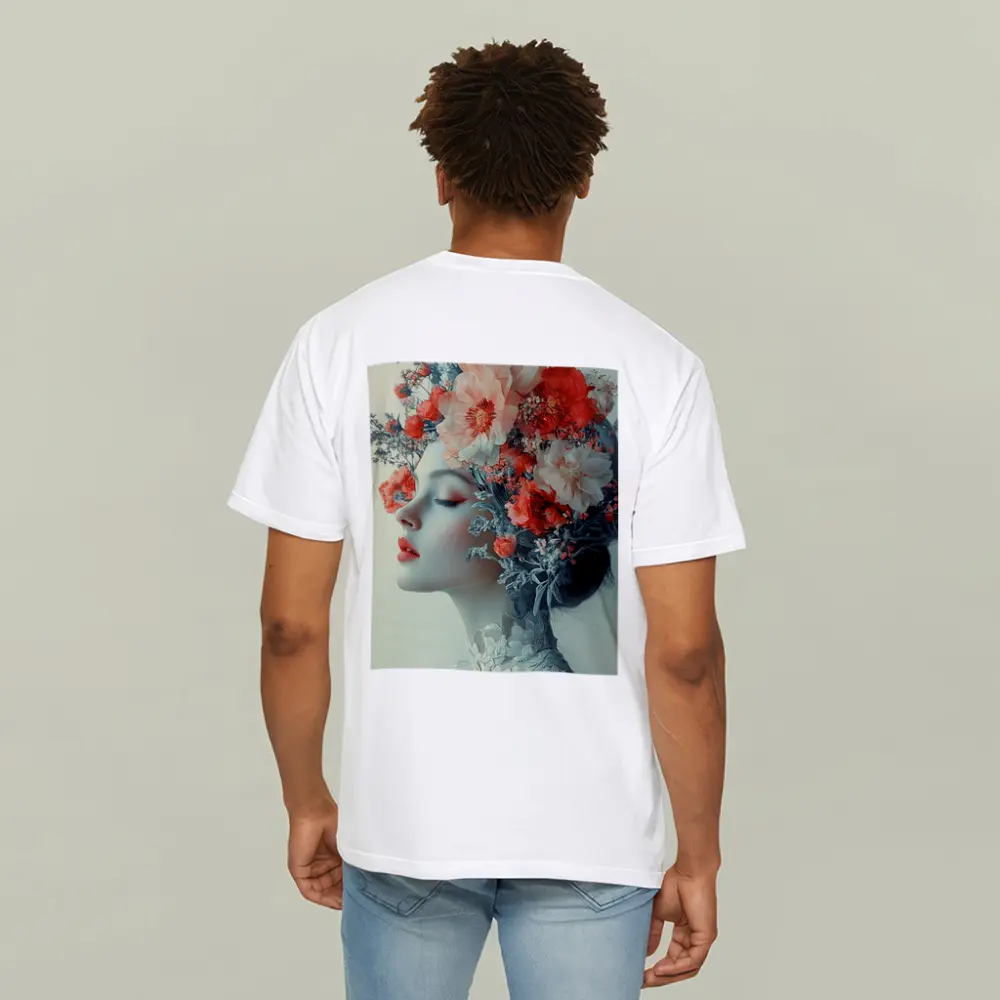 Woman Portrait Red Flowers Floral Headdress – T-Shirts