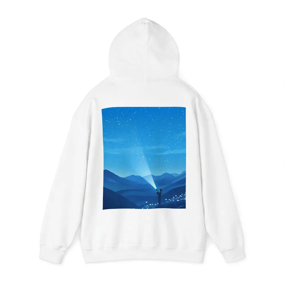 Boy Shining Flashlight Into Starry Night Sky – Hoodies