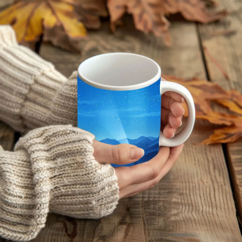 Boy Shining Flashlight Into Starry Night Sky – Mugs