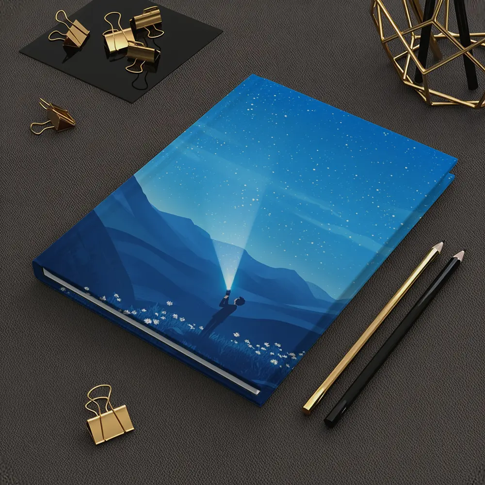 Boy Shining Flashlight Into Starry Night Sky – Notebooks