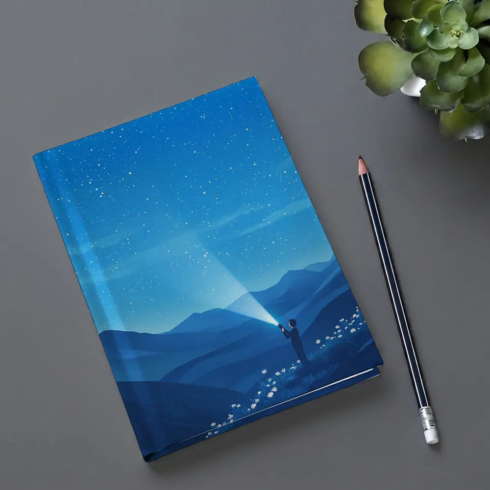 Boy Shining Flashlight Into Starry Night Sky – Notebooks