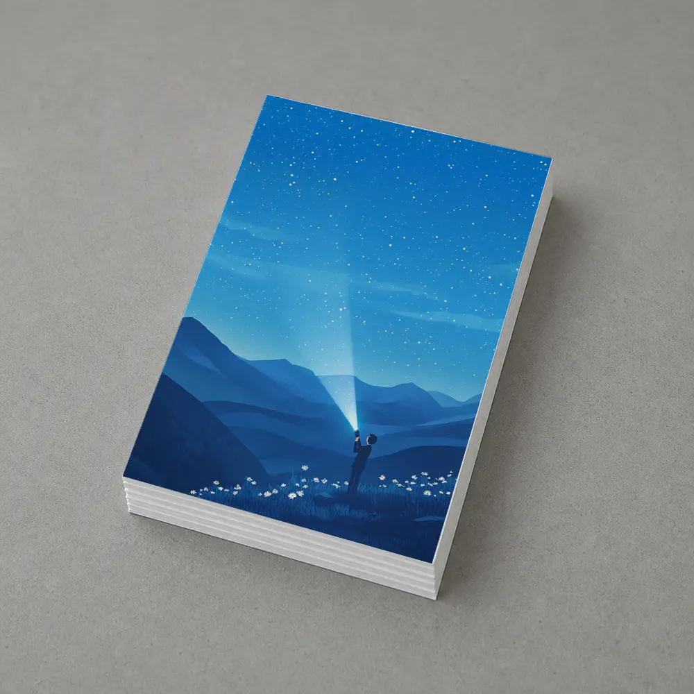 Boy Shining Flashlight Into Starry Night Sky – Postcards