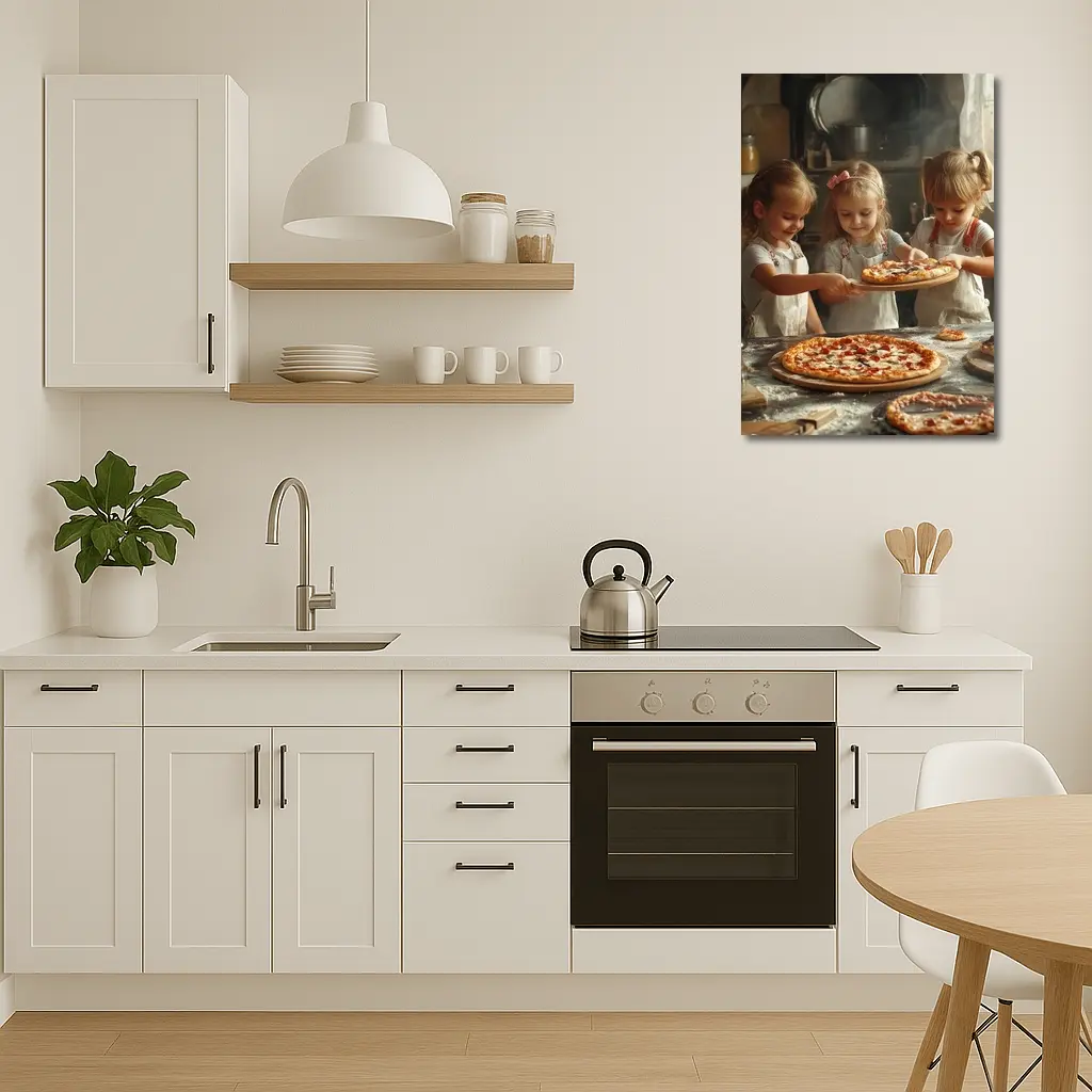 Girls Making Pizza in Rustic Kitchen – Wall Art