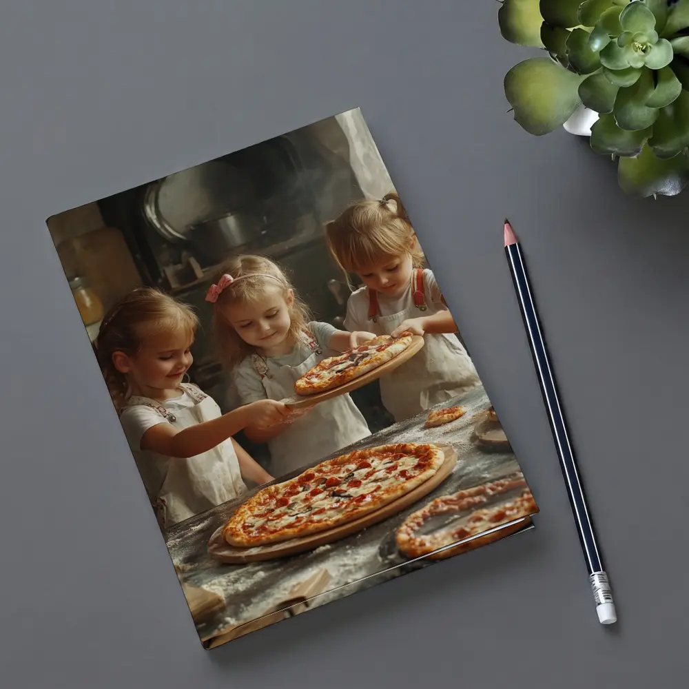 Girls Making Pizza in Rustic Kitchen – Notebooks