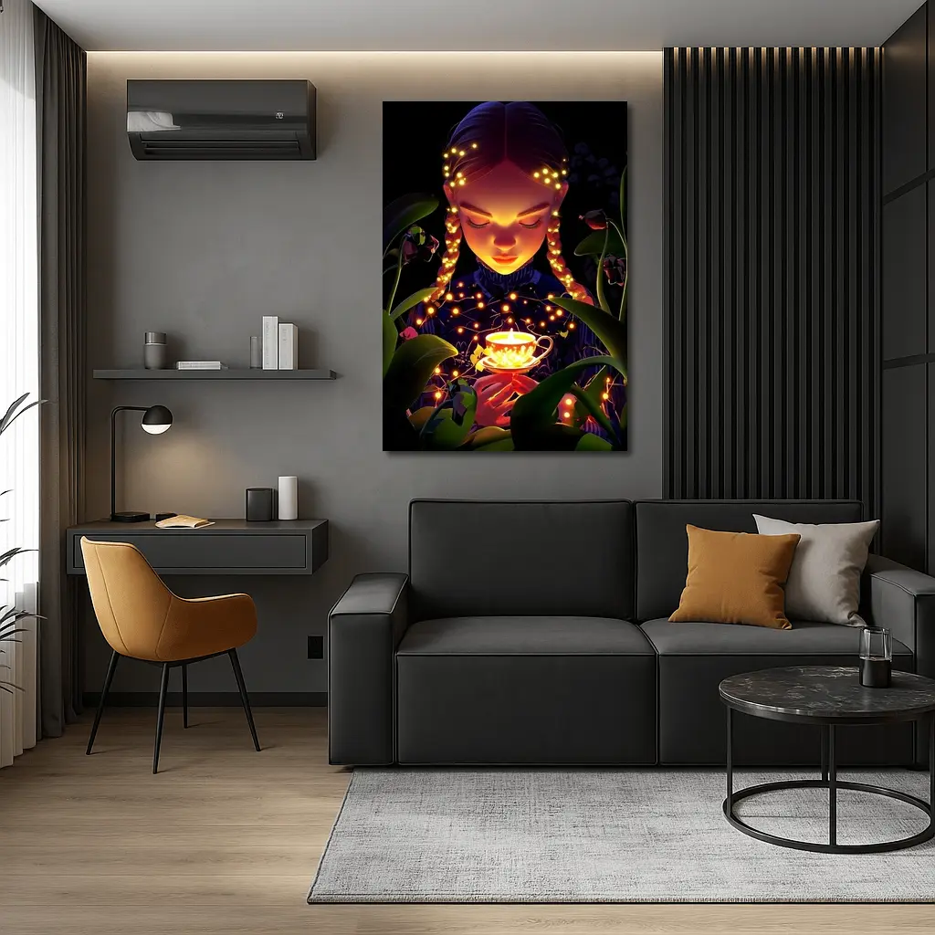 Girl With Glowing Tea Cup Dark Fantasy – Wall Art