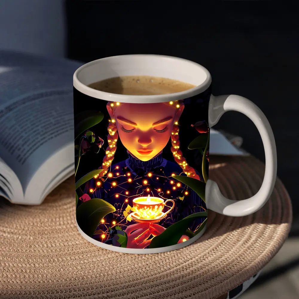 Girl With Glowing Tea Cup Dark Fantasy – Mugs