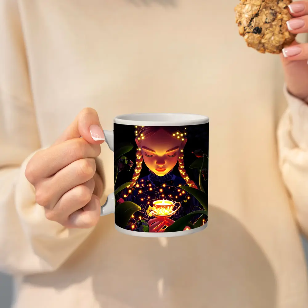 Girl With Glowing Tea Cup Dark Fantasy – Mugs