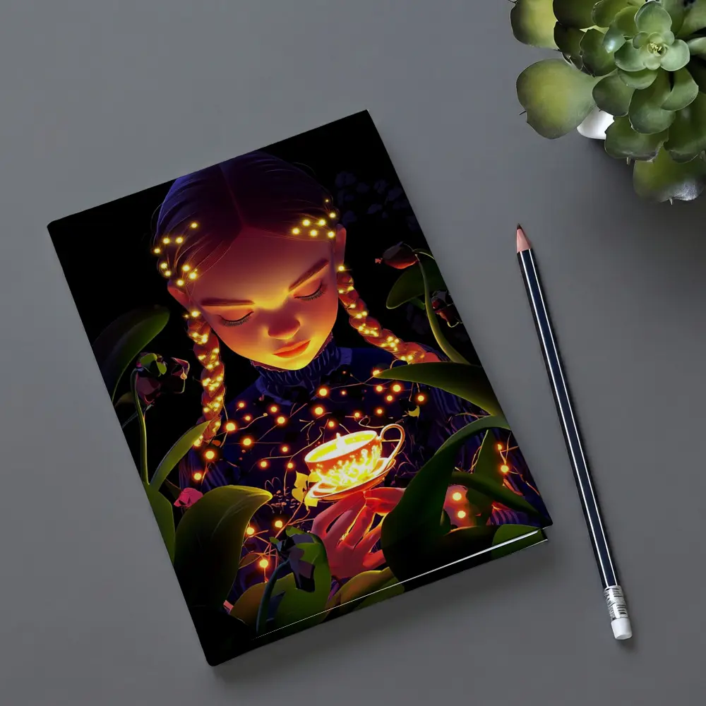 Girl With Glowing Tea Cup Dark Fantasy – Notebooks