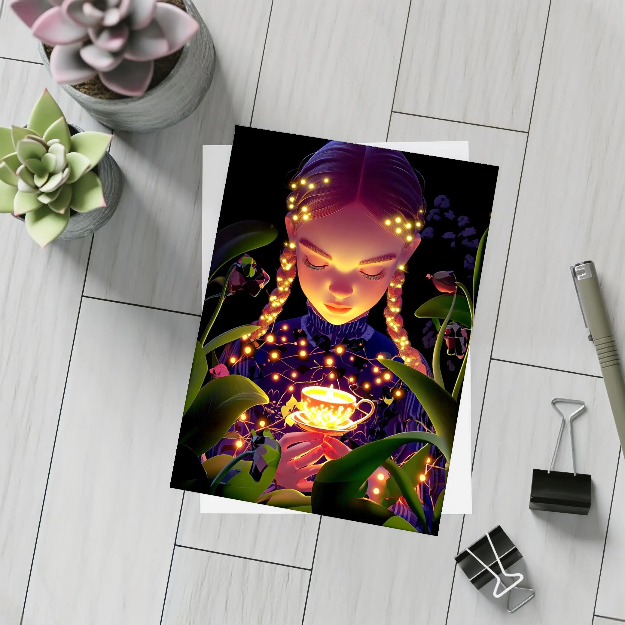 Girl With Glowing Tea Cup Dark Fantasy – Postcards