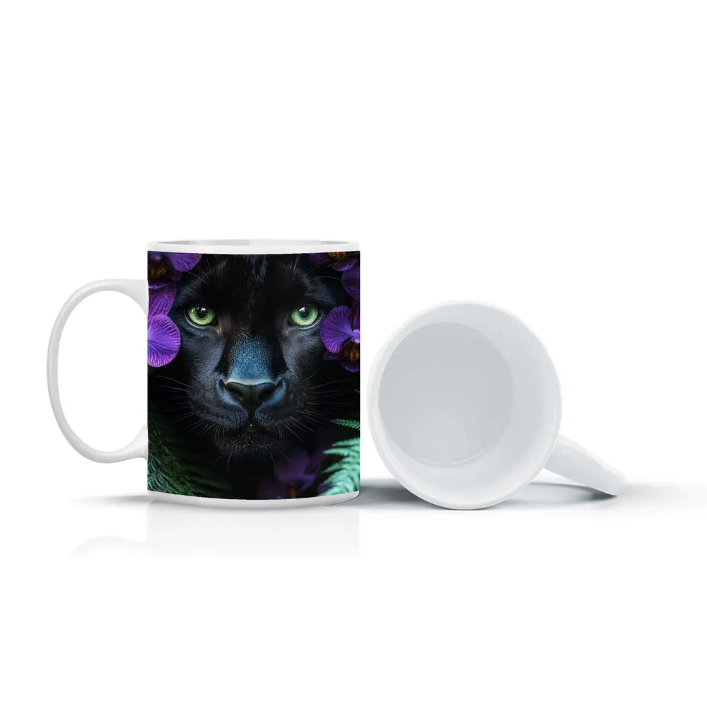 Black Panther With Purple Orchids Jungle – Mugs