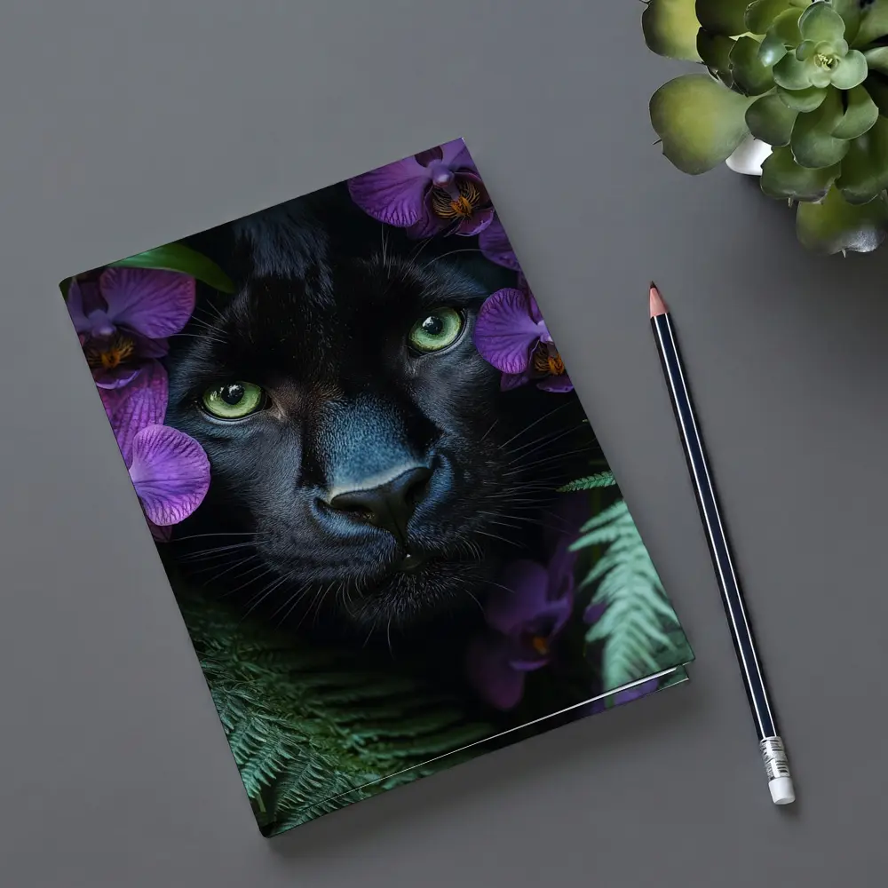 Black Panther With Purple Orchids Jungle – Notebooks