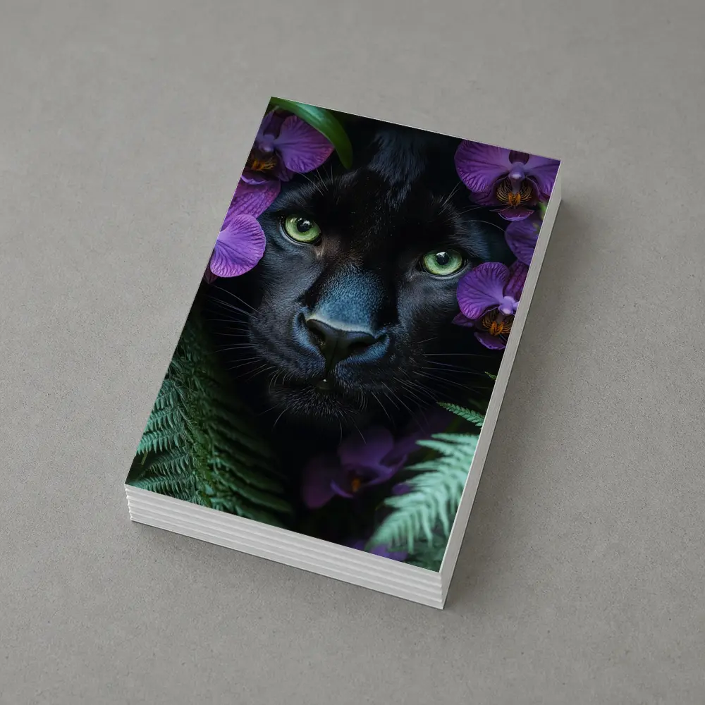 Black Panther With Purple Orchids Jungle – Postcards
