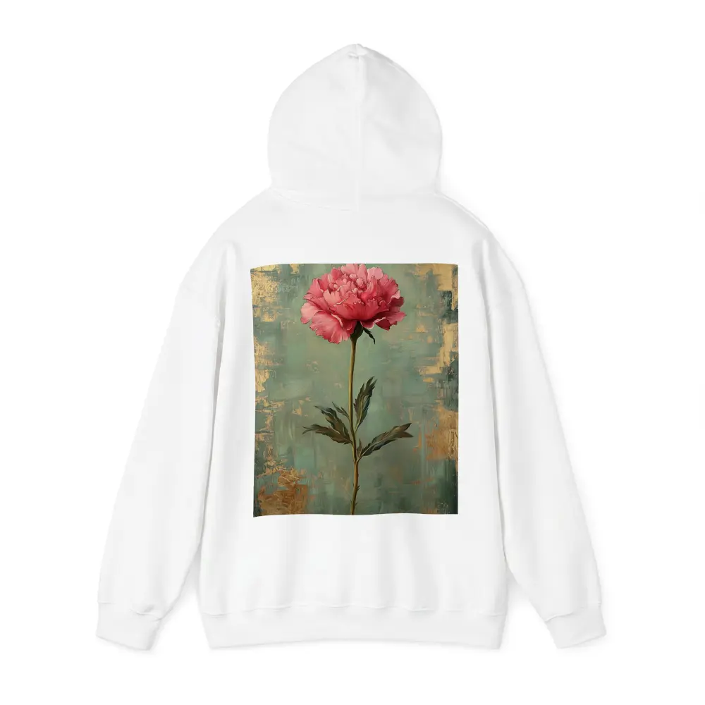 Pink Peony Oil Painting Teal Gold Background – Hoodies