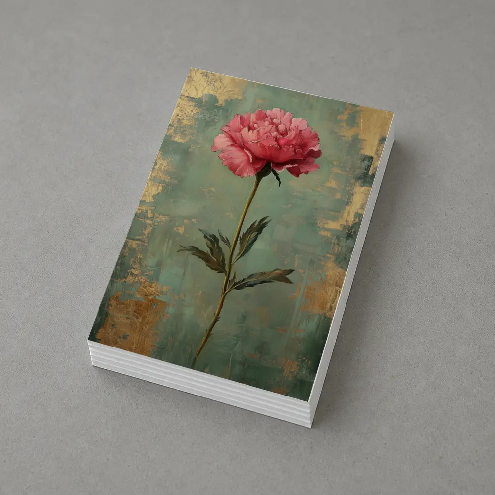 Pink Peony Oil Painting Teal Gold Background – Postcards