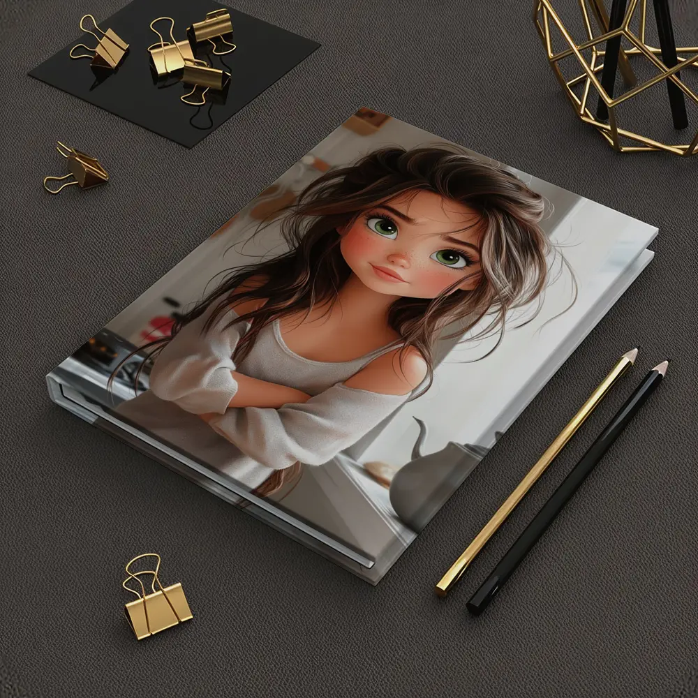 Cartoon Girl Green Eyes Kitchen Morning – Notebooks