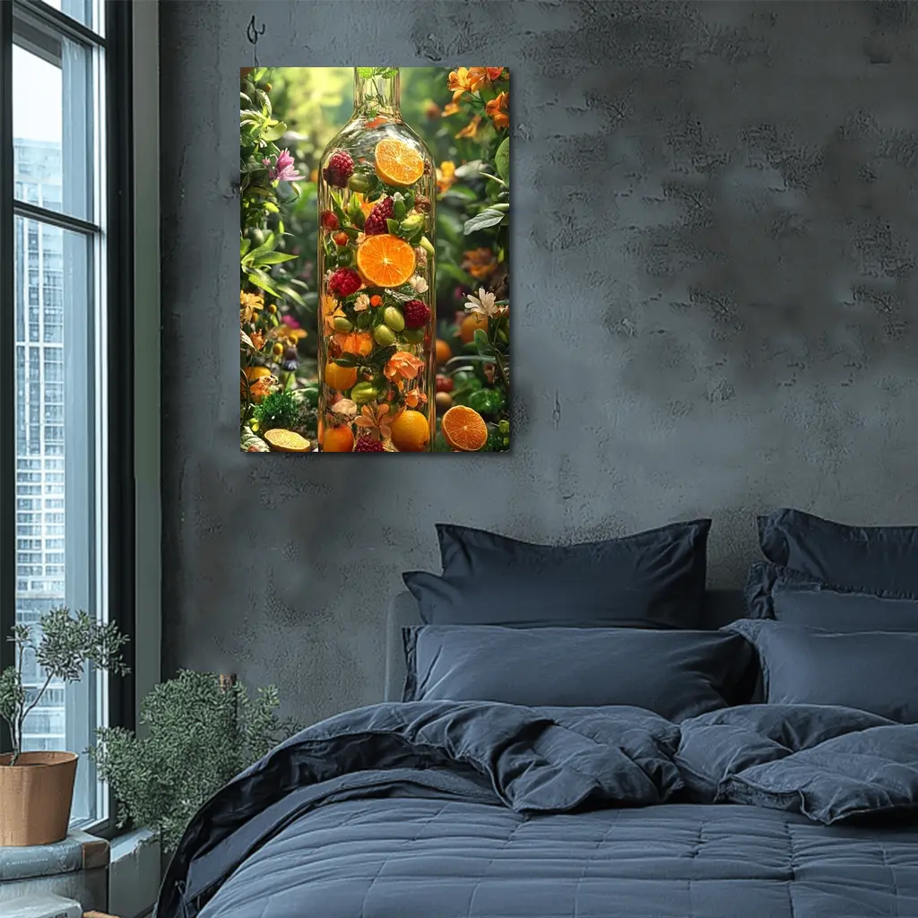 Glass Bottle Filled With Tropical Fruits Garden – Wall Art