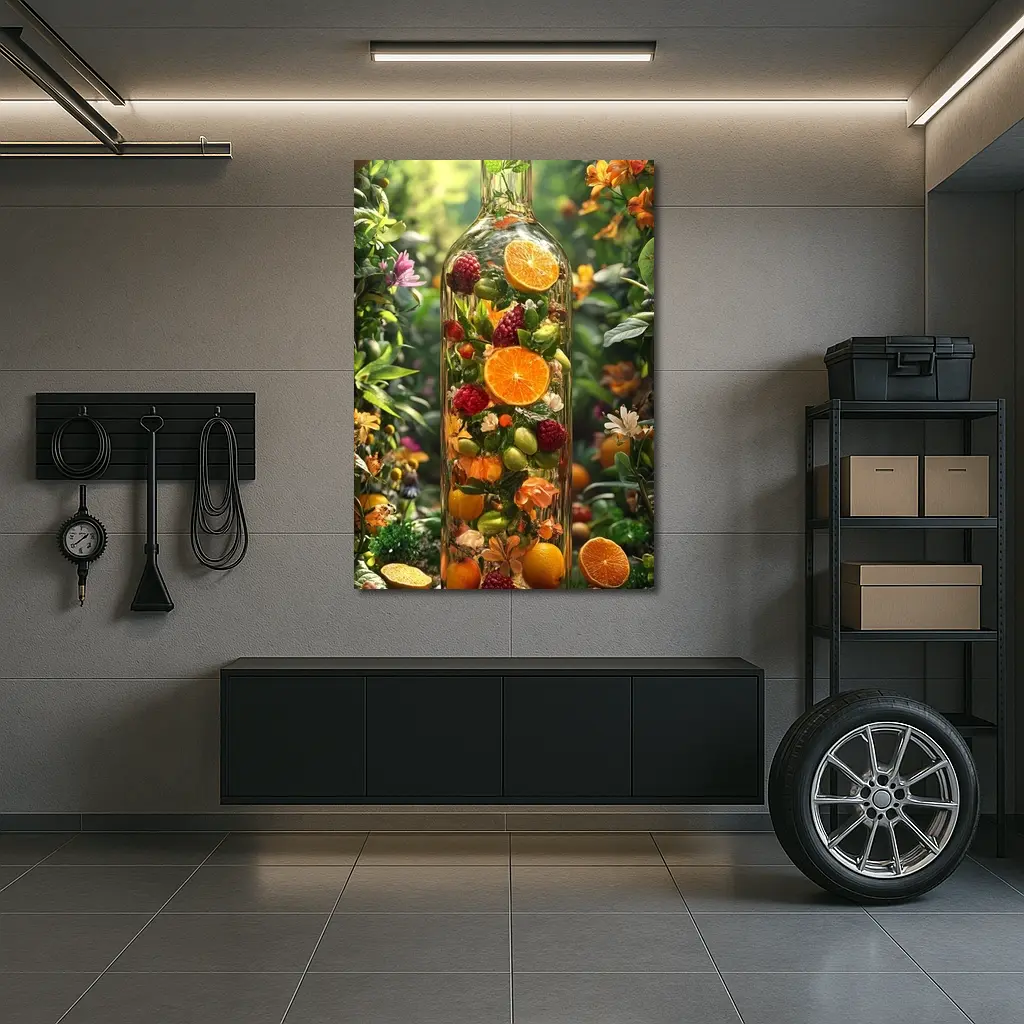 Glass Bottle Filled With Tropical Fruits Garden – Wall Art