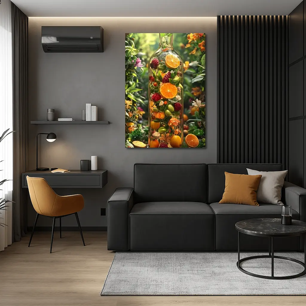 Glass Bottle Filled With Tropical Fruits Garden – Wall Art