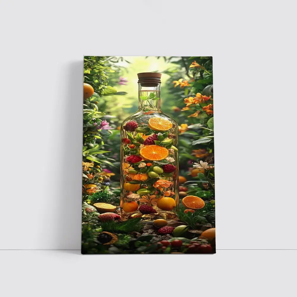 Glass Bottle Filled With Tropical Fruits Garden – Wall Art