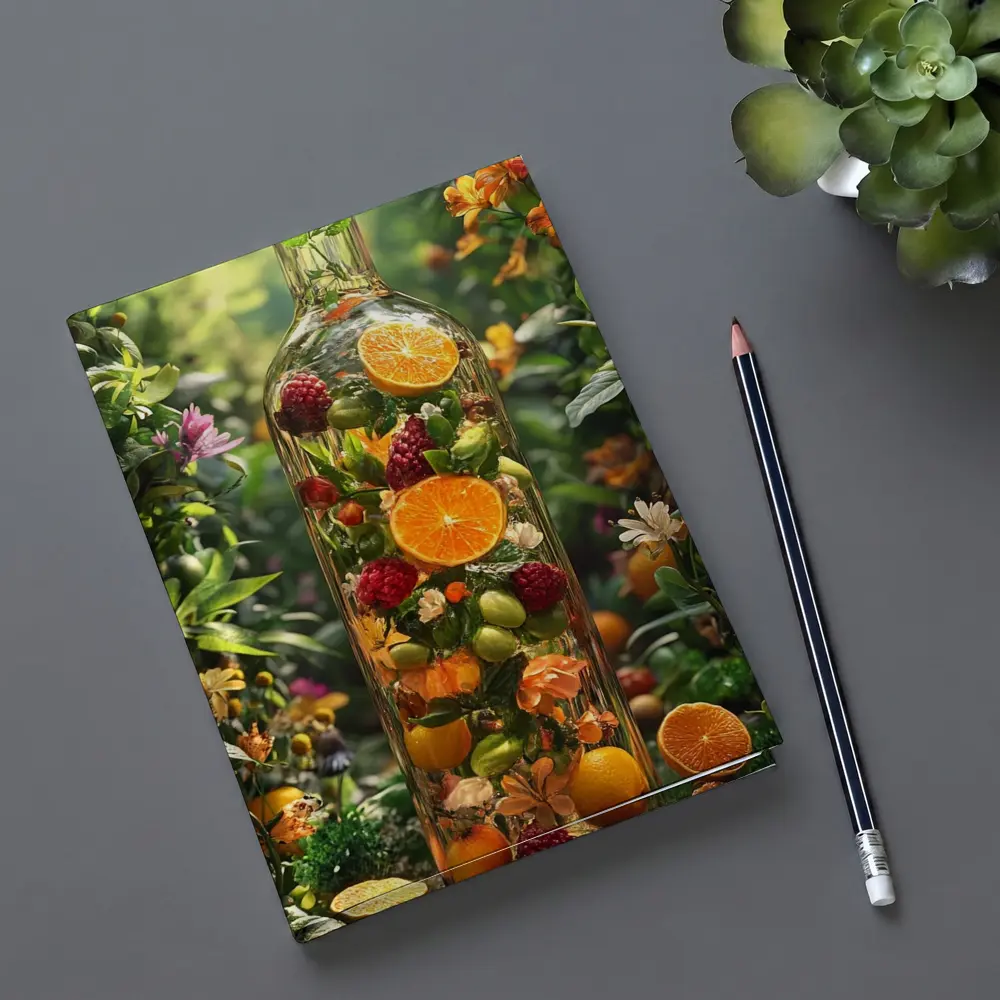 Glass Bottle Filled With Tropical Fruits Garden – Notebooks