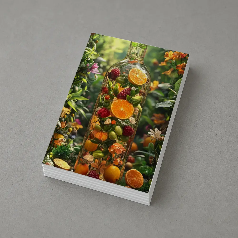Glass Bottle Filled With Tropical Fruits Garden – Postcards