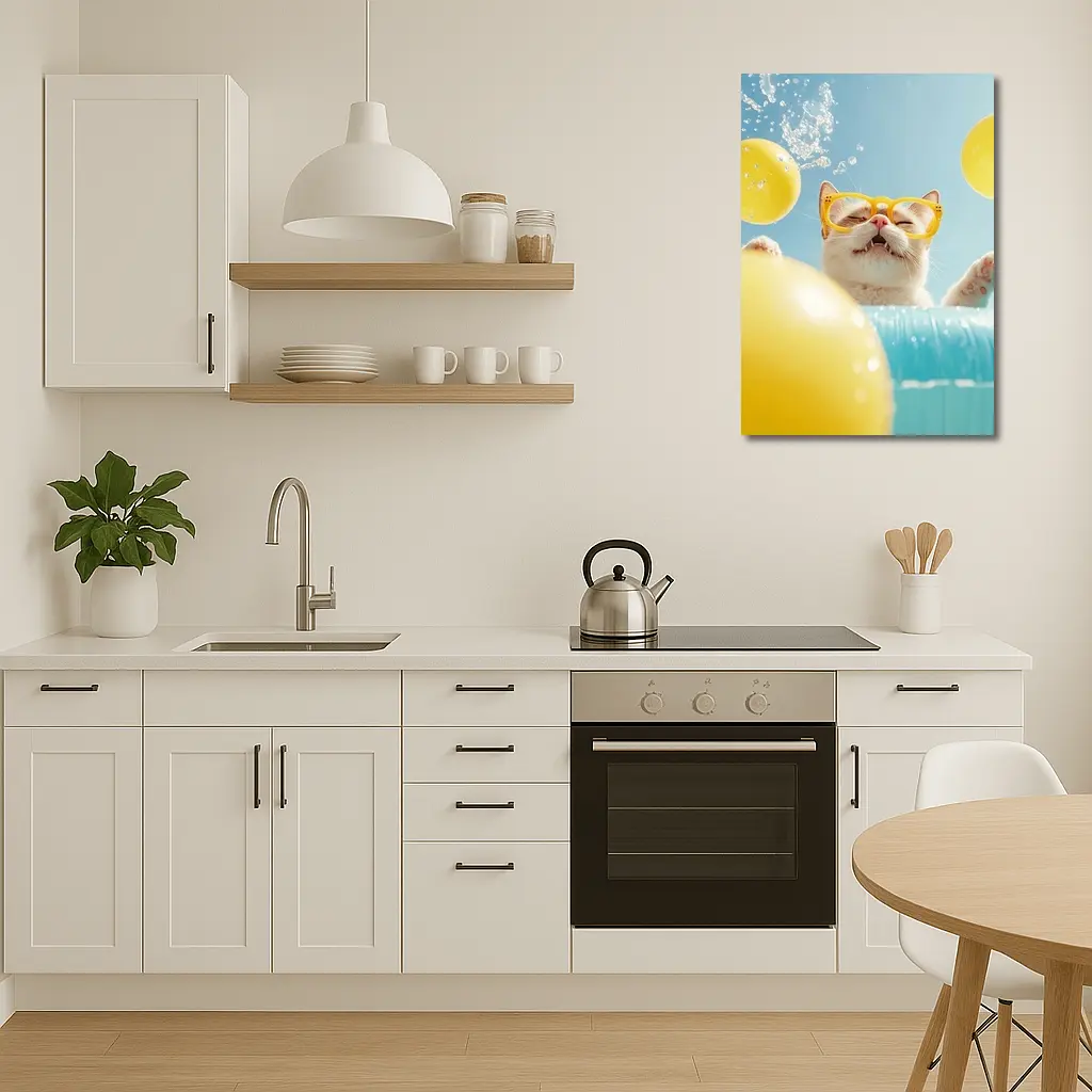 Happy Cat Yellow Sunglasses Pool Summer – Wall Art