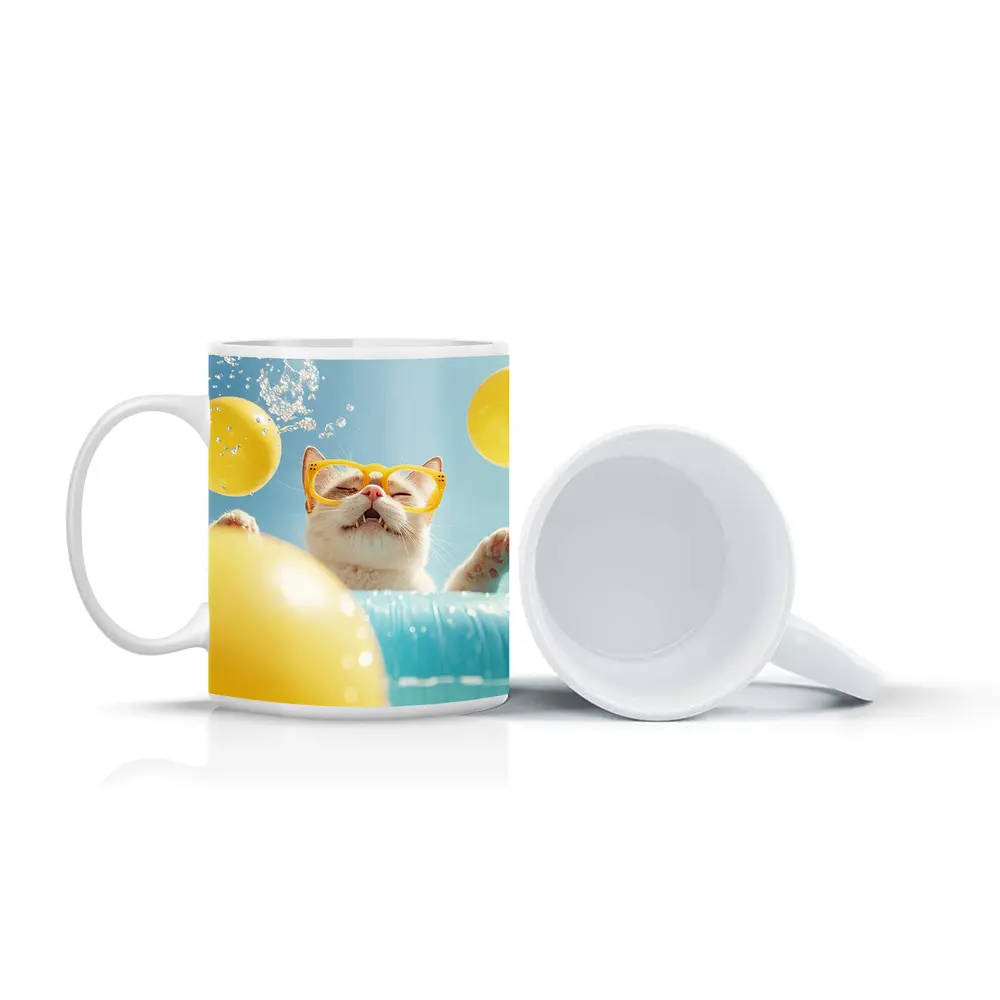 Happy Cat Yellow Sunglasses Pool Summer – Mugs