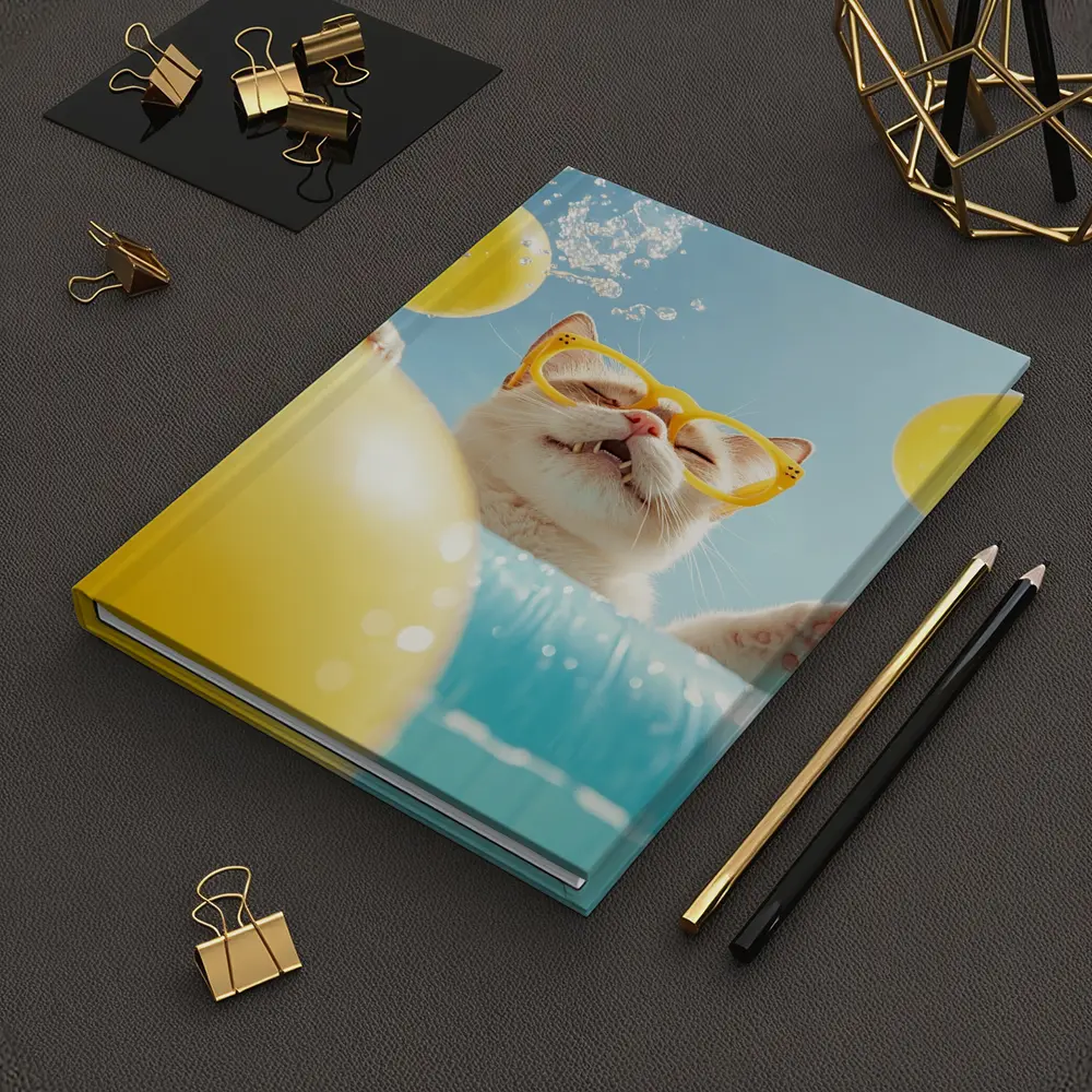 Happy Cat Yellow Sunglasses Pool Summer – Notebooks