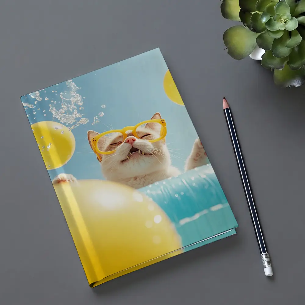 Happy Cat Yellow Sunglasses Pool Summer – Notebooks