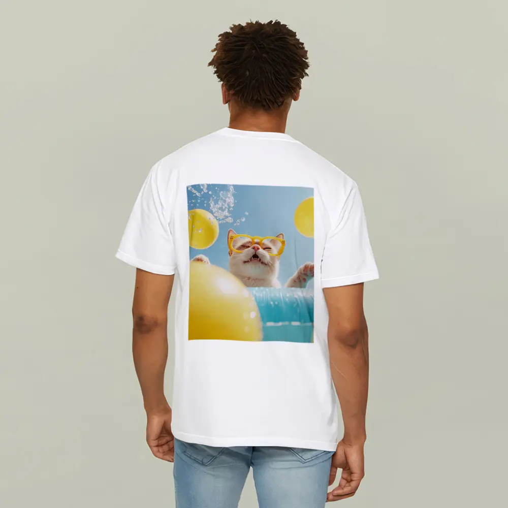 Happy Cat Yellow Sunglasses Pool Summer – T-Shirts
