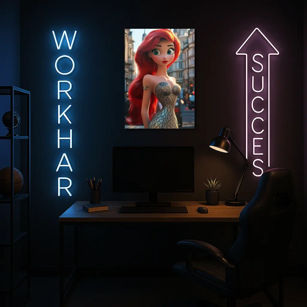 Red Hair Mermaid Princess City Street Background – Wall Art