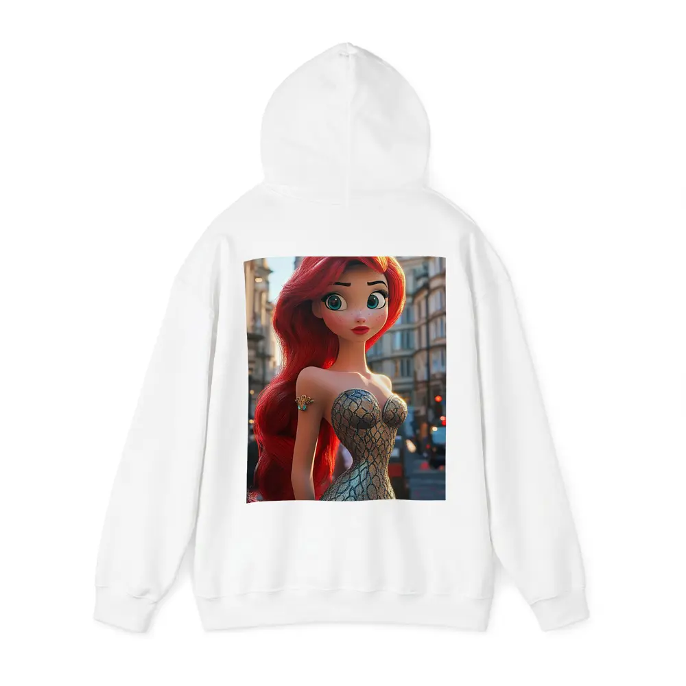 Red Hair Mermaid Princess City Street Background – Hoodies