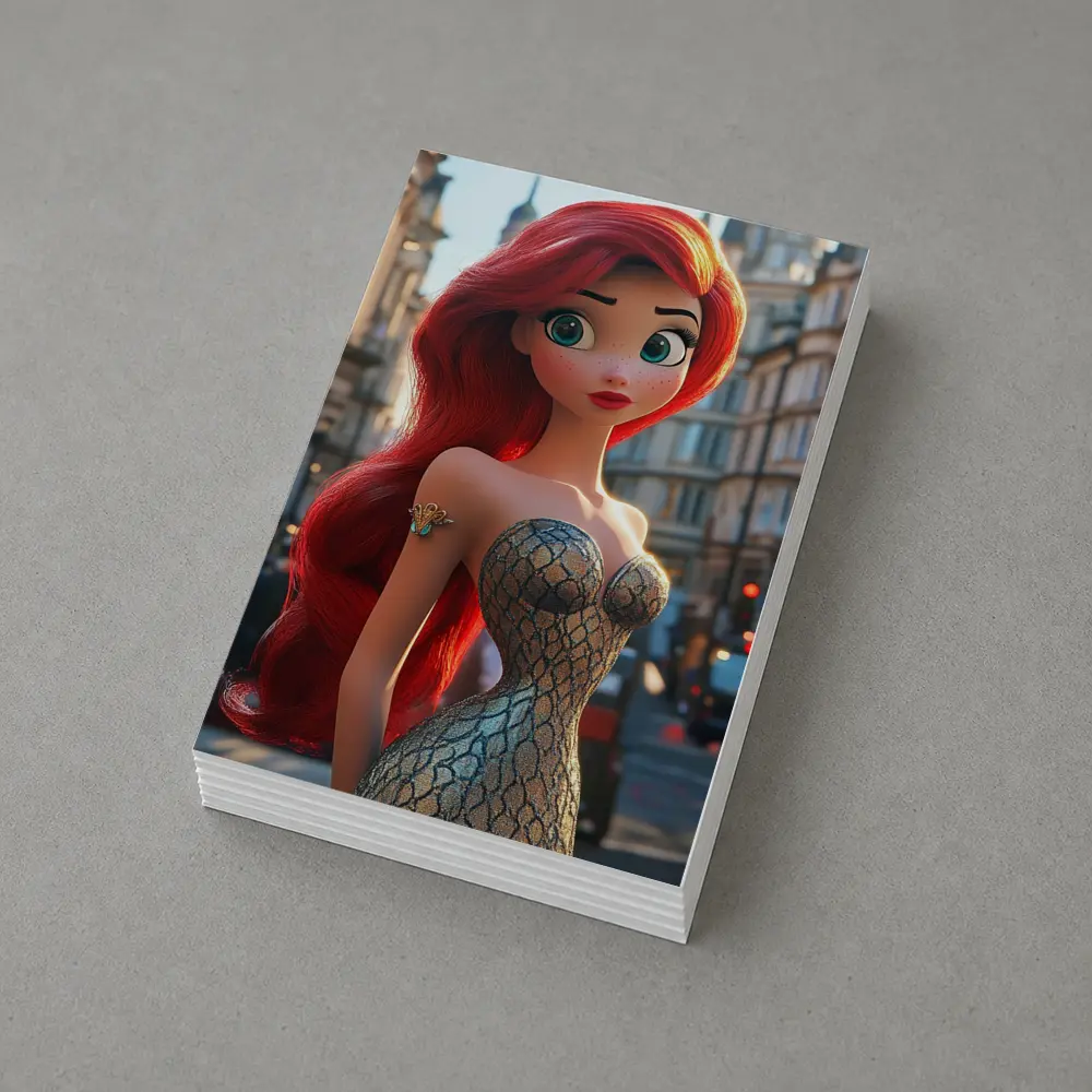 Red Hair Mermaid Princess City Street Background – Postcards