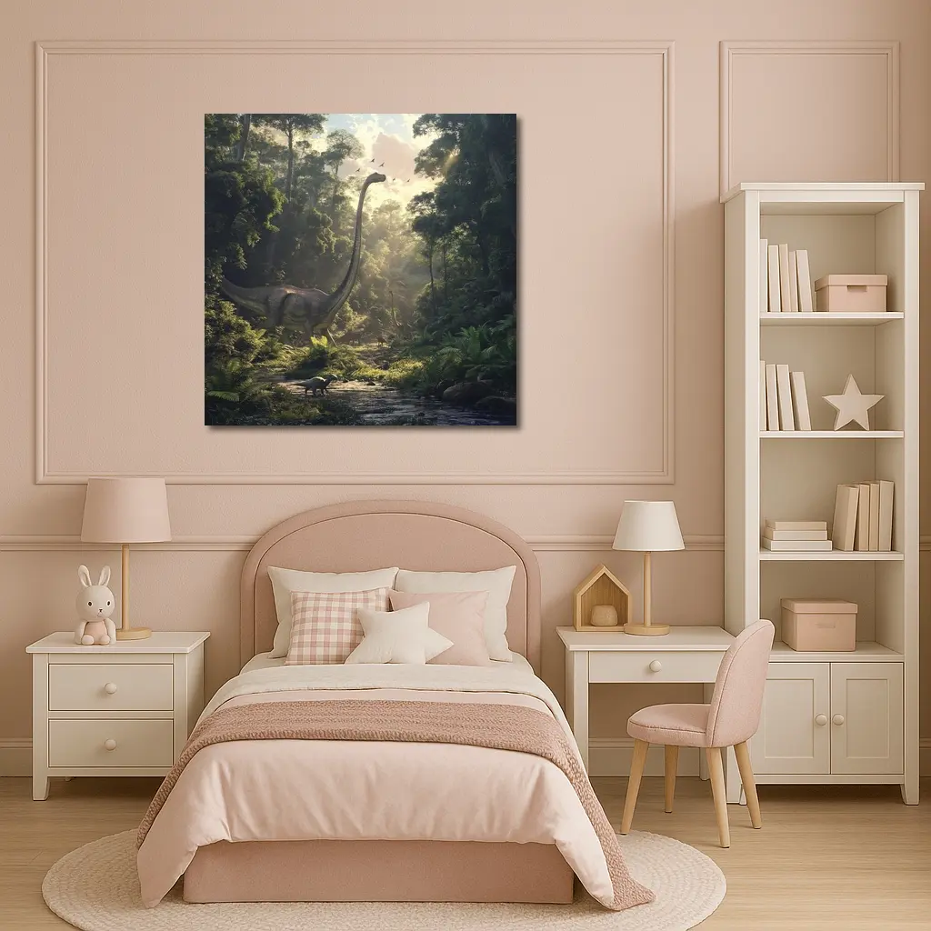 Brachiosaurus Dinosaur Walking Through Ancient Forest – Wall Art