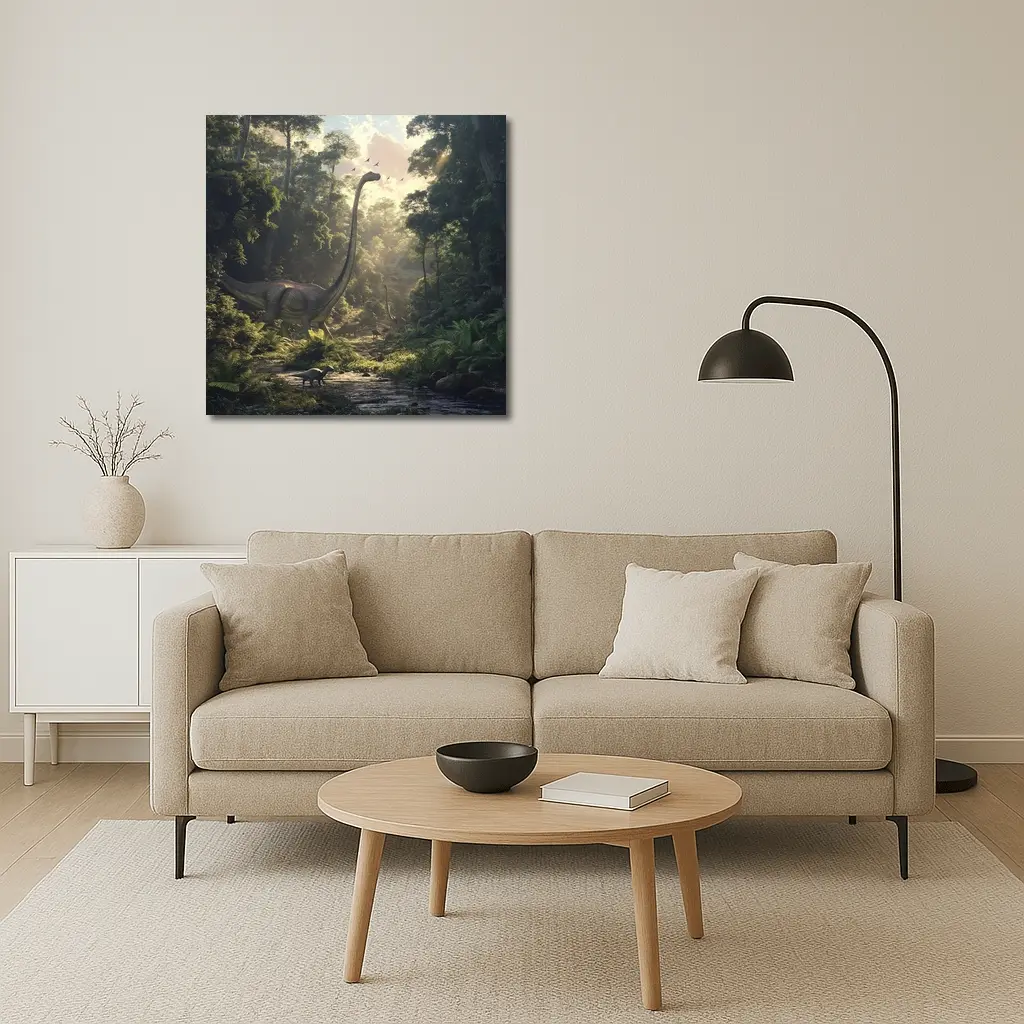 Brachiosaurus Dinosaur Walking Through Ancient Forest – Wall Art