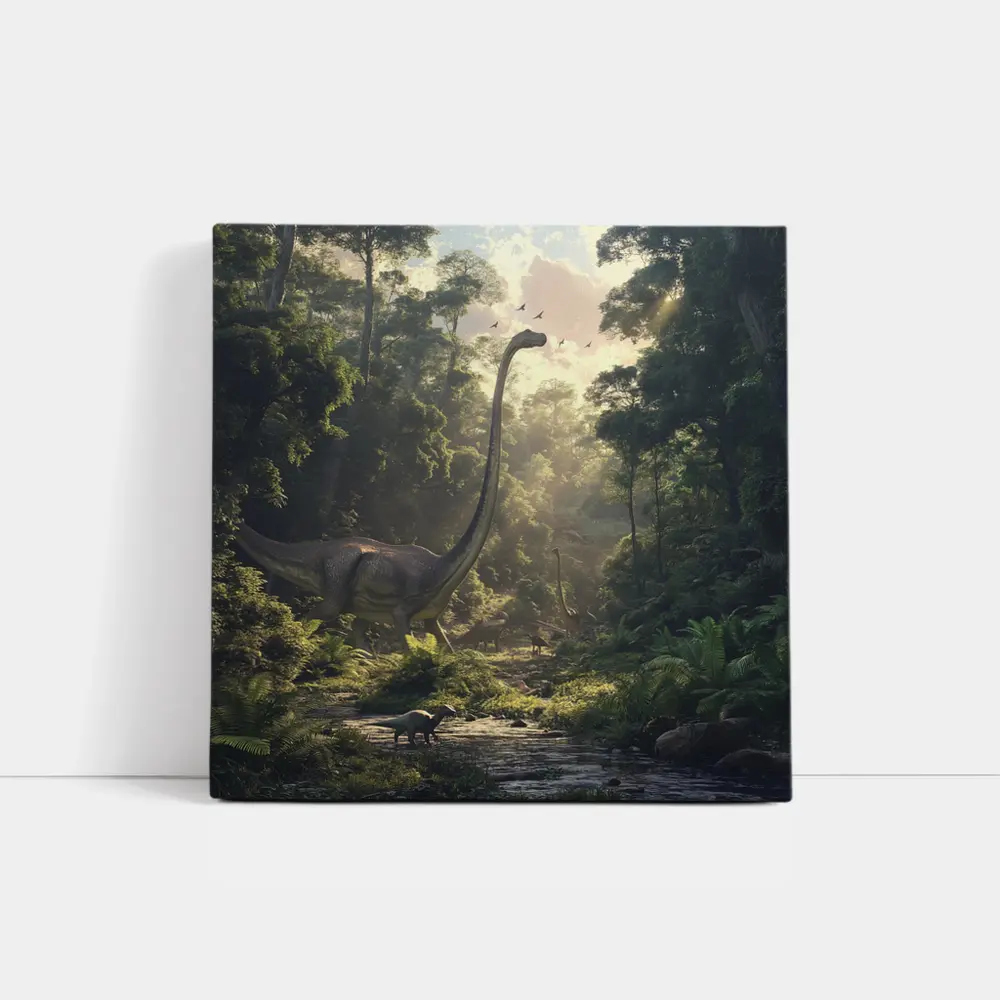Brachiosaurus Dinosaur Walking Through Ancient Forest – Wall Art