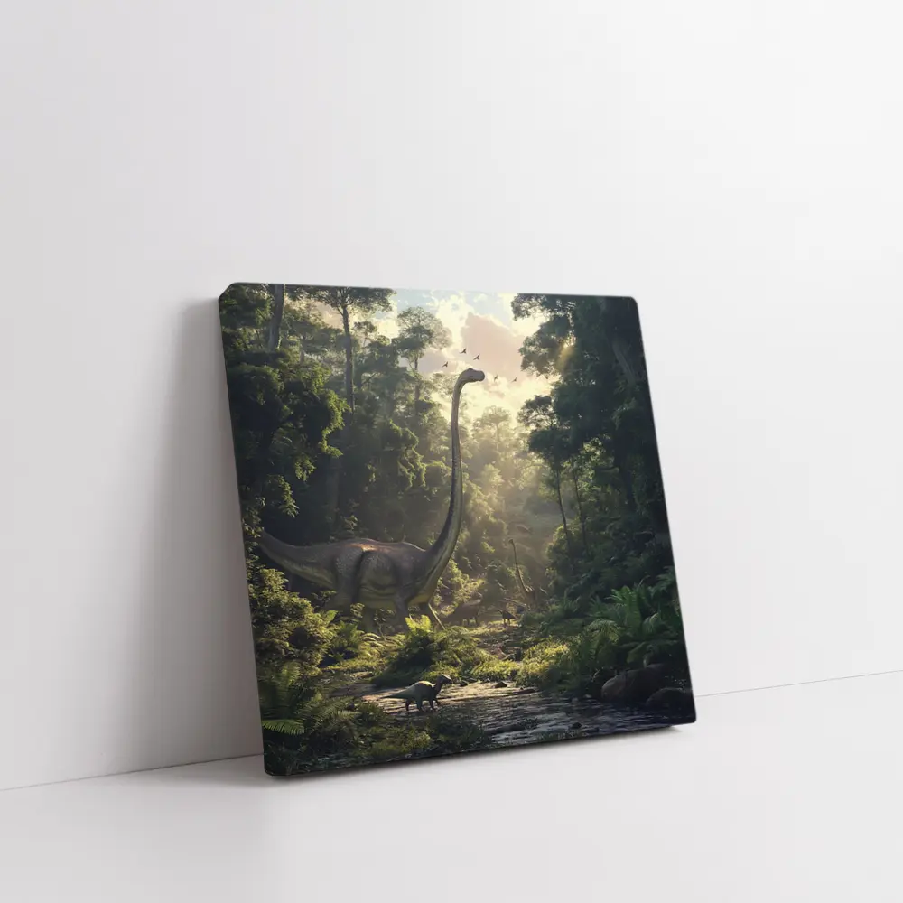 Brachiosaurus Dinosaur Walking Through Ancient Forest – Wall Art